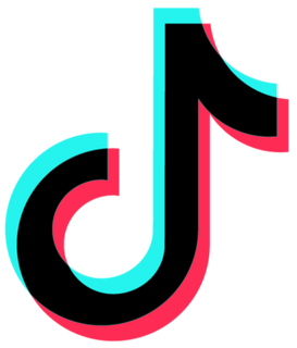 Icon showing Tik Tok symbol which looks like a musical symbol colored blue, red, black