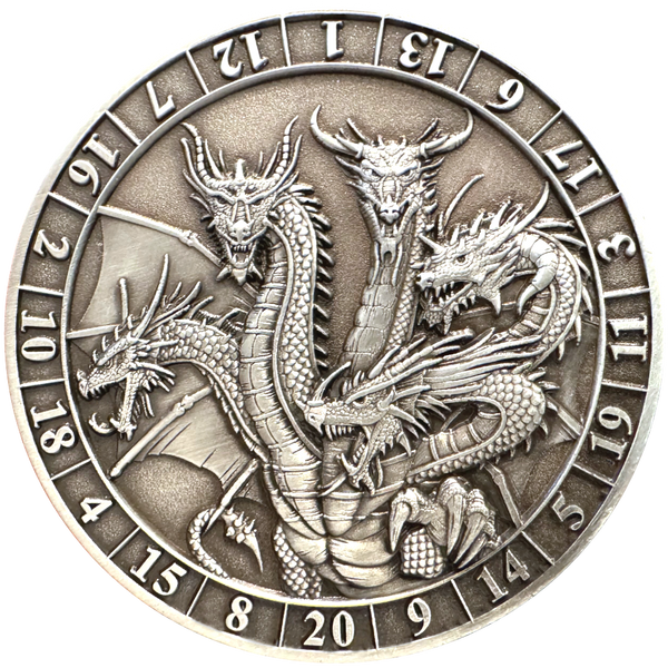 Load image into Gallery viewer, Photo of Dice Coin d20 Five-Headed Dragon