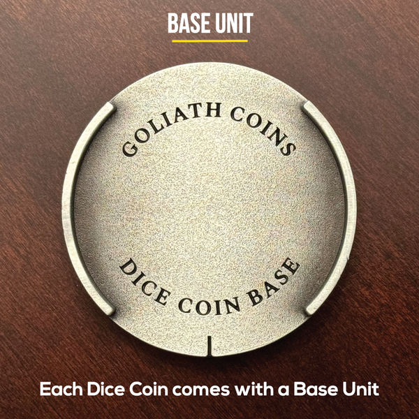 Load image into Gallery viewer, Photo showing Dice Coin base with logo words and marker line