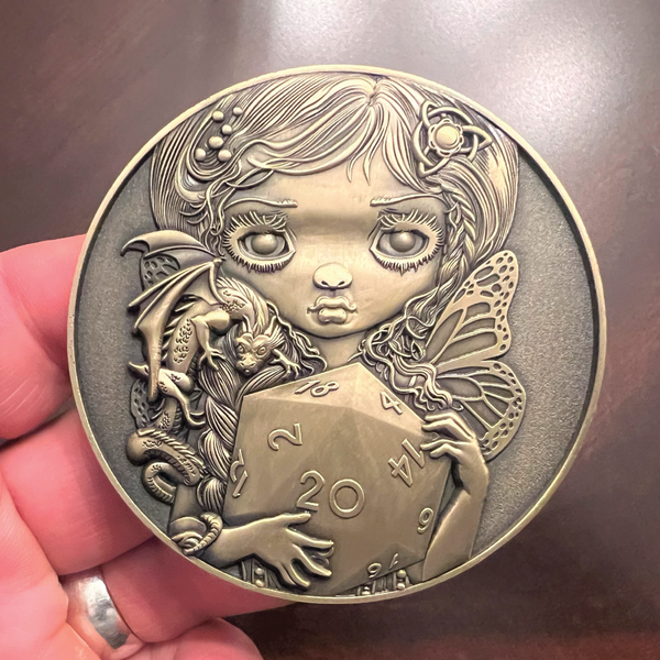 Load image into Gallery viewer, Jasmine Becket-Griffith&#39;s &quot;20 Sided Dice Fairy&quot; Goliath Coin
