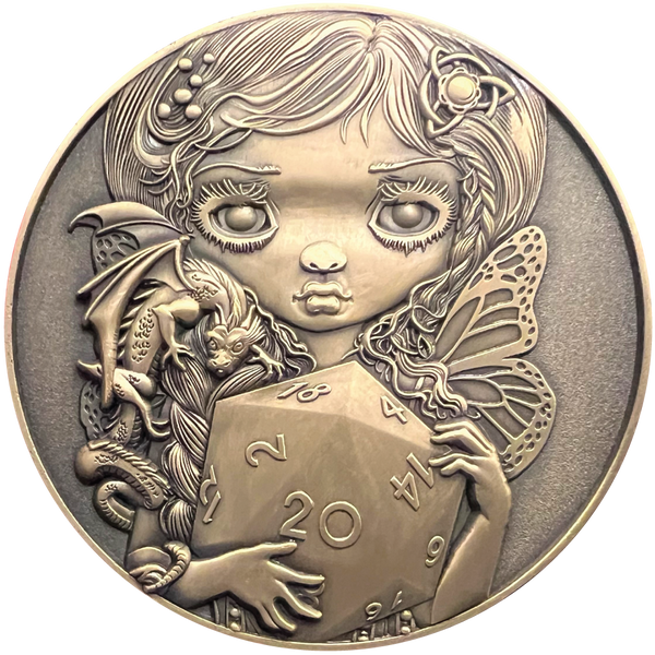 Load image into Gallery viewer, Jasmine Becket-Griffith's "20 Sided Dice Fairy" Goliath Coin
