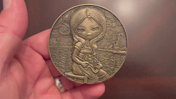 Load and play video in Gallery viewer, Jasmine Becket-Griffith&#39;s &quot;Alice in a Van Gogh Nocturne&quot; Goliath Coin
