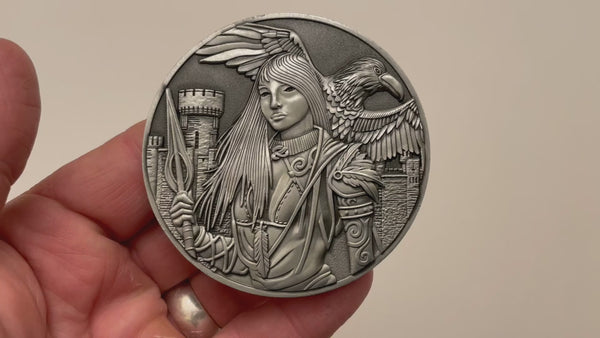 Load and play video in Gallery viewer, Video has no audio.  Video shows coin that is depicted on this product page, being held in hand and flipped over