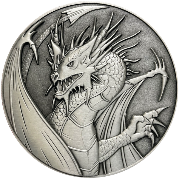 Load image into Gallery viewer, Silver metal coin with dragon