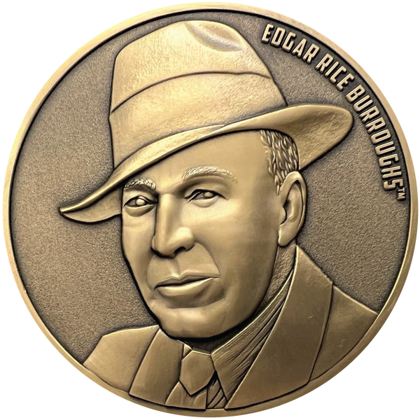 Load image into Gallery viewer, Gold metal coin showing portrait of Edgar Rice Burroughs