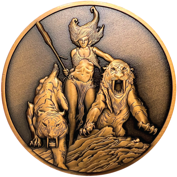 Load image into Gallery viewer, Copper metal coin showing Huntress
