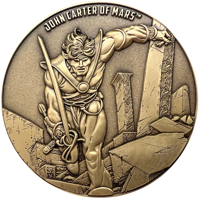 Gold metal coin showing John Carter of Mars