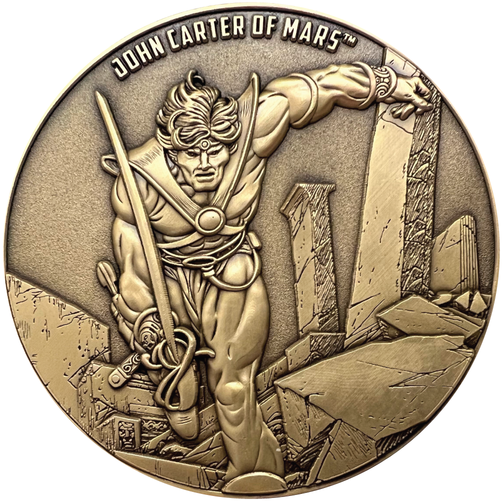 Gold metal coin showing John Carter of Mars