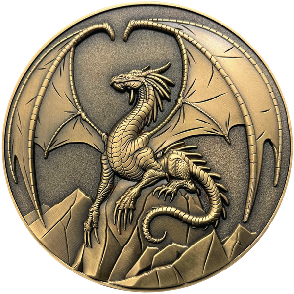 Load image into Gallery viewer, Gold metal coin showing Lawful Gold Dragon