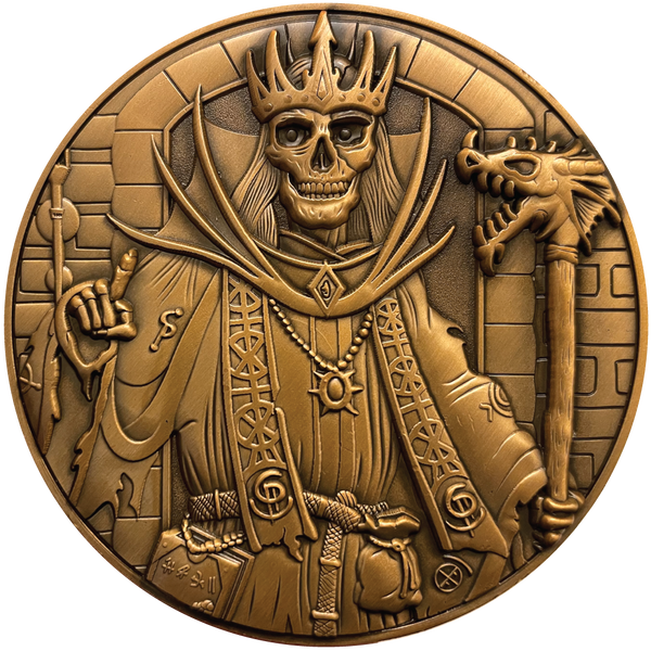 Load image into Gallery viewer, Copper metal coin showing Lich