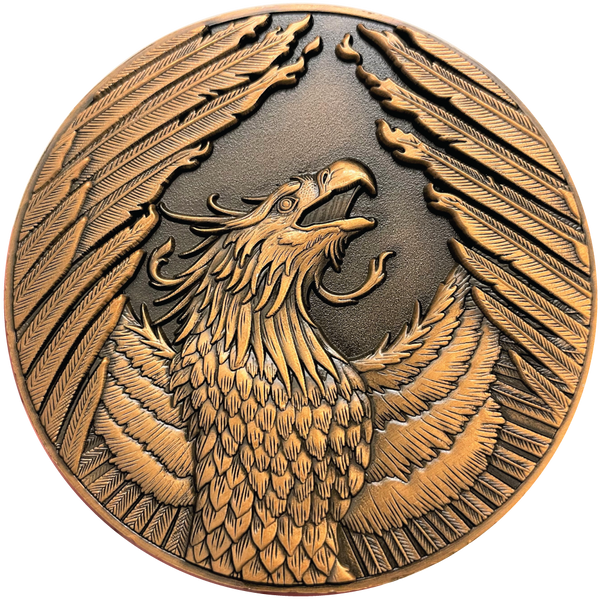 Load image into Gallery viewer, Copper metal coin showing Phoenix
