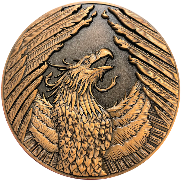 Load image into Gallery viewer, Copper metal coin showing Phoenix