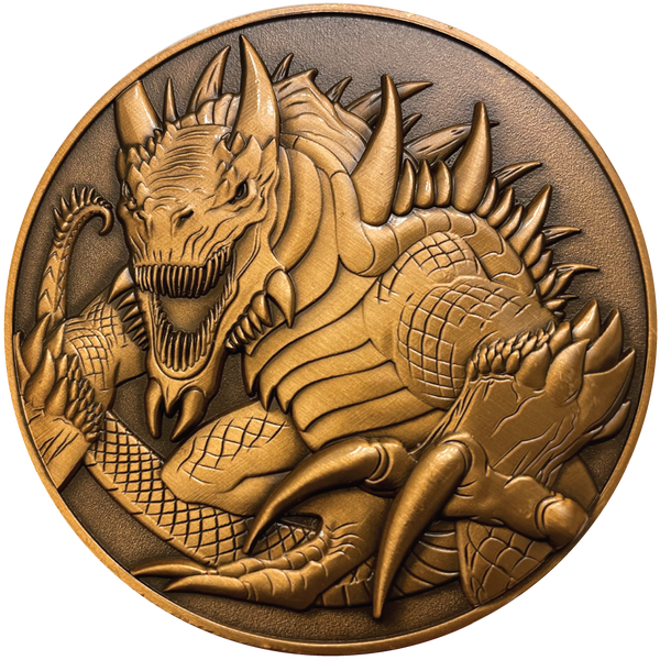 Load image into Gallery viewer, Copper metal coin with Tarrasque
