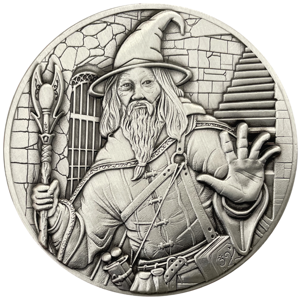 Load image into Gallery viewer, Silver metal coin with Wizard