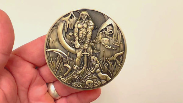 Load and play video in Gallery viewer, Video has no audio.  Video shows coin that is depicted on this product page, being held in hand and flipped over