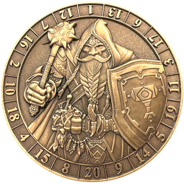 Load image into Gallery viewer, Photo of Dice Coin d20 Dwarf Cleric
