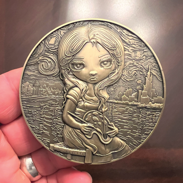 Load image into Gallery viewer, Jasmine Becket-Griffith&#39;s &quot;Alice in a Van Gogh Nocturne&quot; Goliath Coin
