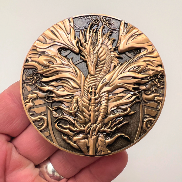 Load image into Gallery viewer, Ruth Thompson&#39;s &quot;Flameblade&quot; Goliath Coin
