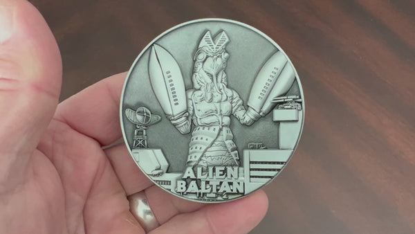 Load and play video in Gallery viewer, Ultraman Alien Baltan Goliath Coin
