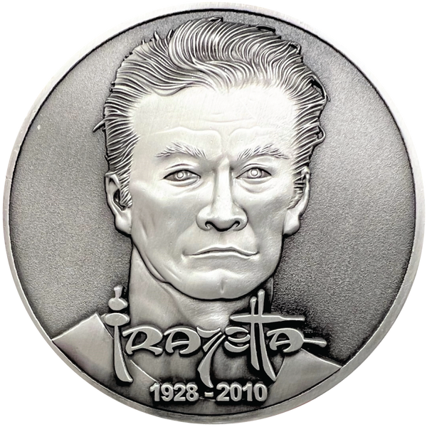 Load image into Gallery viewer, Silver Metal coin showing Frazetta portrait, name, and years 1928-2010
