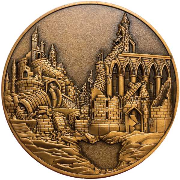 Load image into Gallery viewer, Copper metal coin with city in ruins
