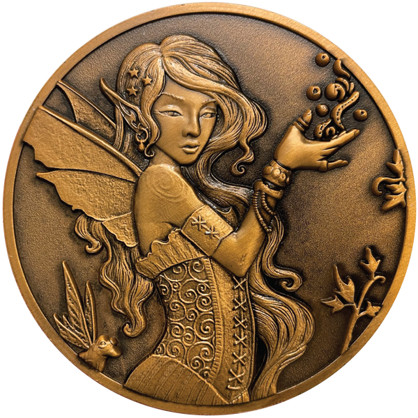 Load image into Gallery viewer, Copper metal coin showing Fairy with frog
