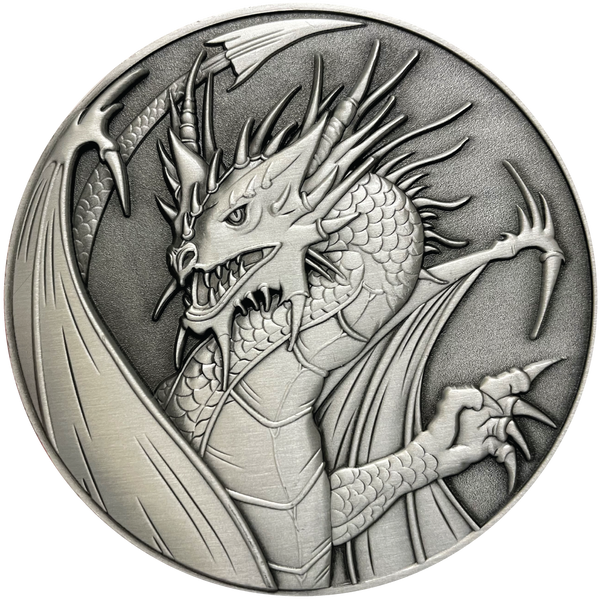 Load image into Gallery viewer, Silver metal coin with dragon
