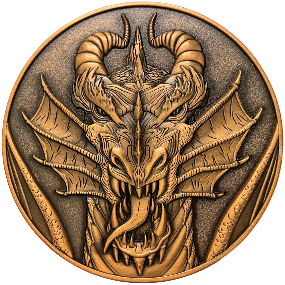 Copper metal coin with dragons head