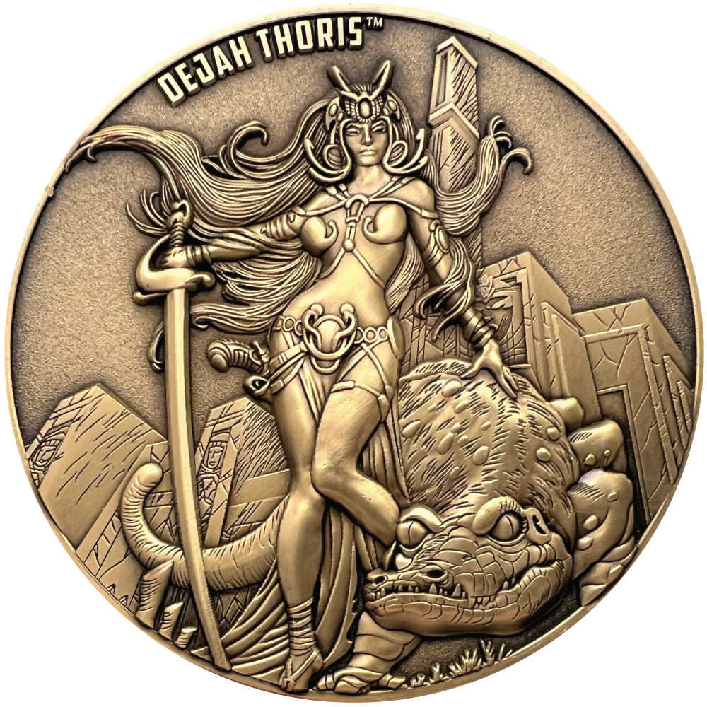 Gold metal coin showing Dejah Thoris