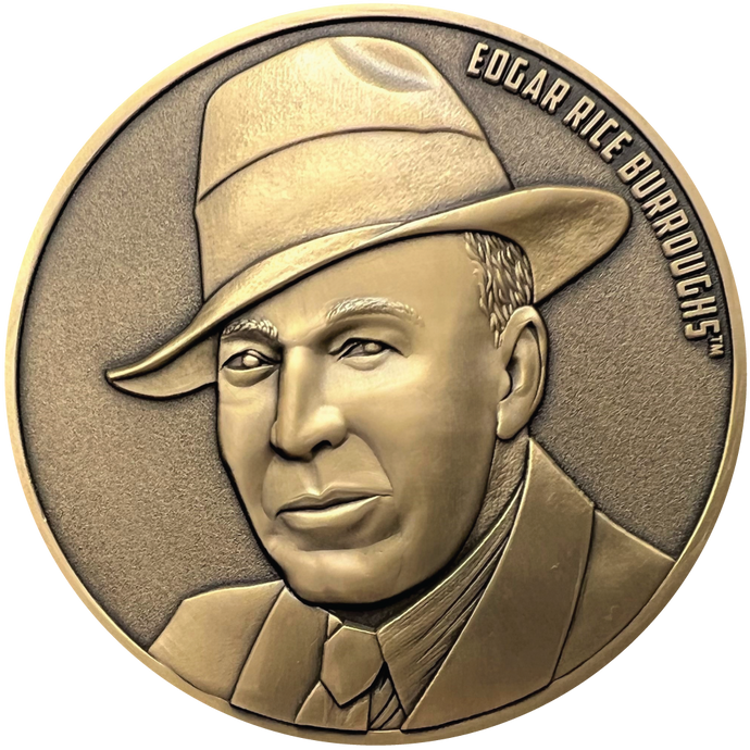 Gold metal coin showing portrait of Edgar Rice Burroughs