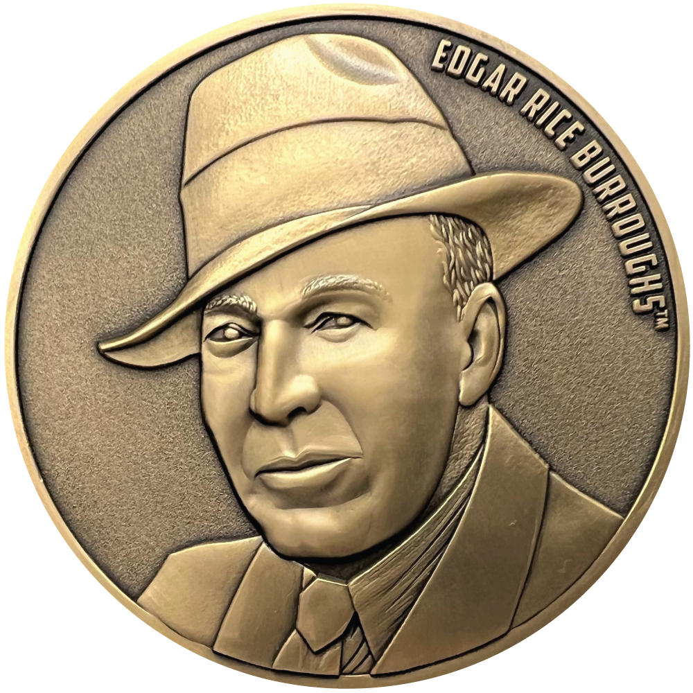 Gold metal coin showing portrait of Edgar Rice Burroughs