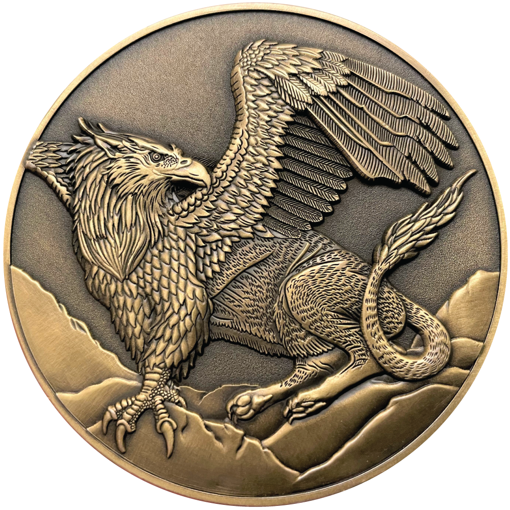 Gold metal coin with Griffon