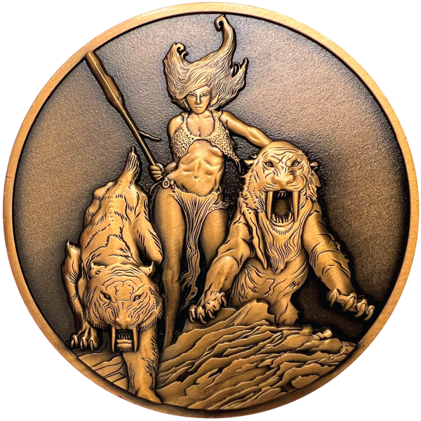 Load image into Gallery viewer, Copper metal coin showing Huntress
