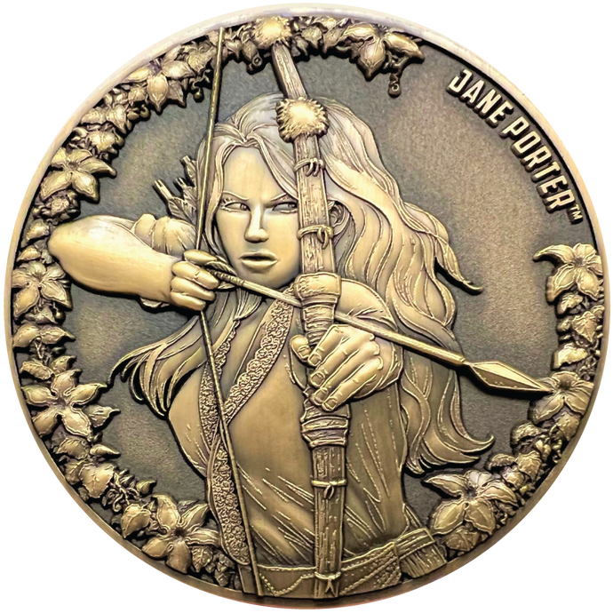 Metal display coin showing Jane Porter