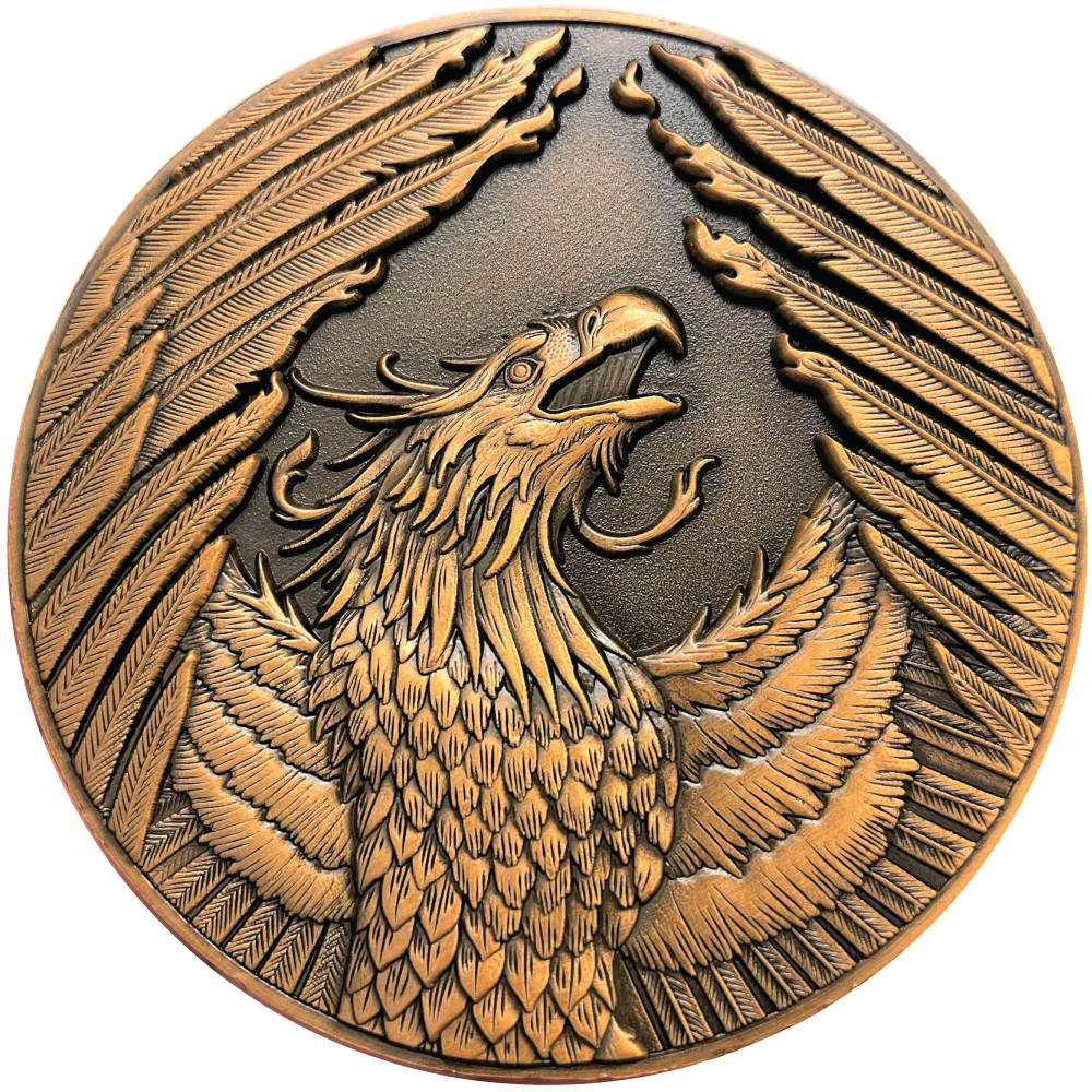 Copper metal coin showing Phoenix