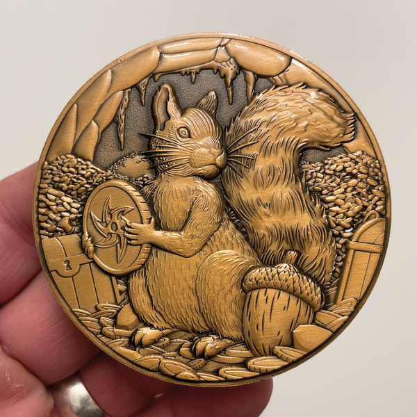 Load image into Gallery viewer, Copper metal coin in hand with Squirrel
