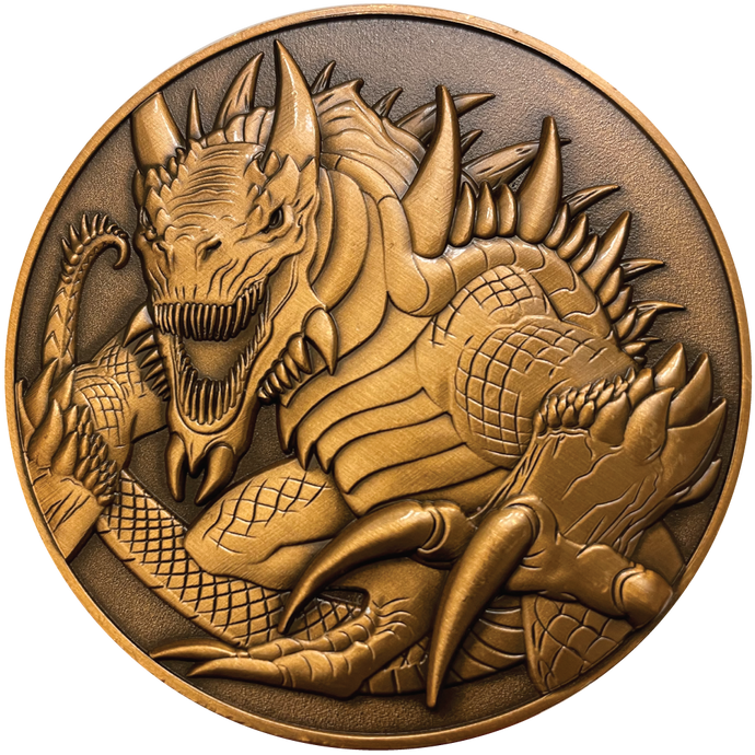 Copper metal coin with Tarrasque