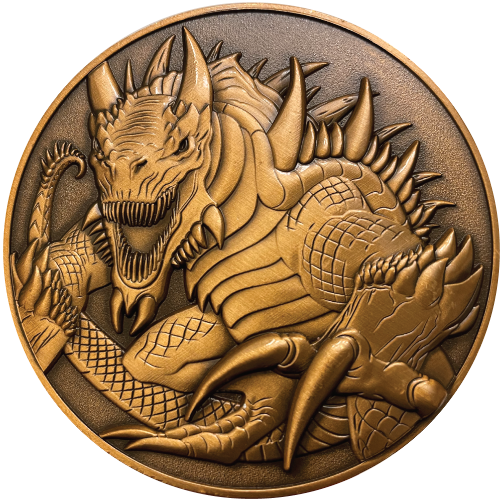 Copper metal coin with Tarrasque