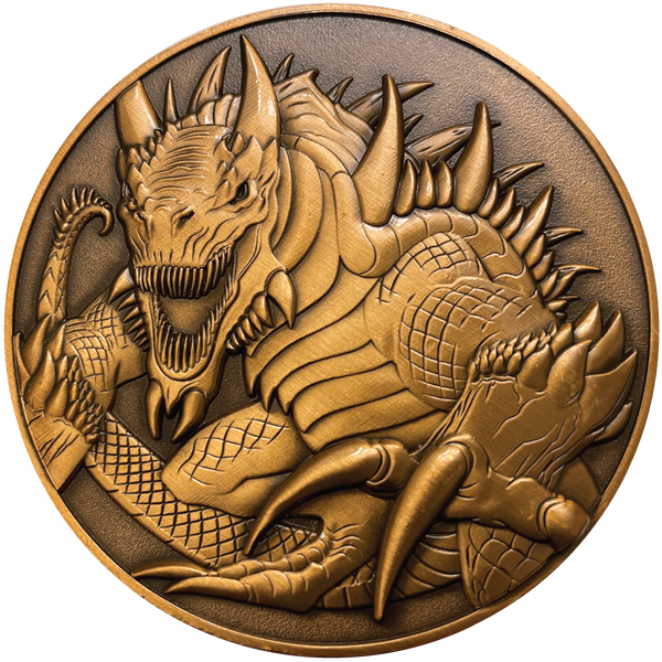 Load image into Gallery viewer, Copper metal coin with Tarrasque
