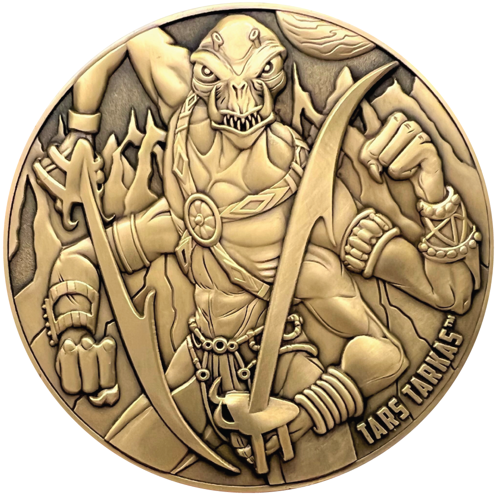 Gold metal coin showing Tars Tarkas