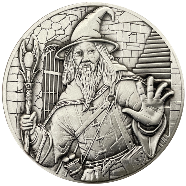 Load image into Gallery viewer, Silver metal coin with Wizard

