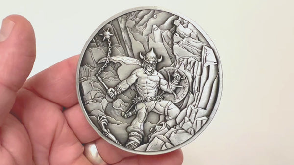 Load and play video in Gallery viewer, Video has no audio.  Video shows coin that is depicted on this product page, being held in hand and flipped over
